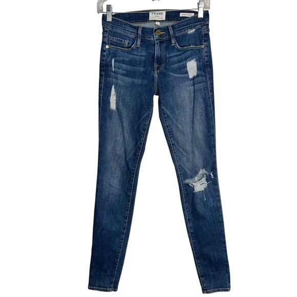 FRAME Le Skinny de Jeanne Distressed Skinny Jeans Hilltop Wash Size 25 - Picture 1 of 8
